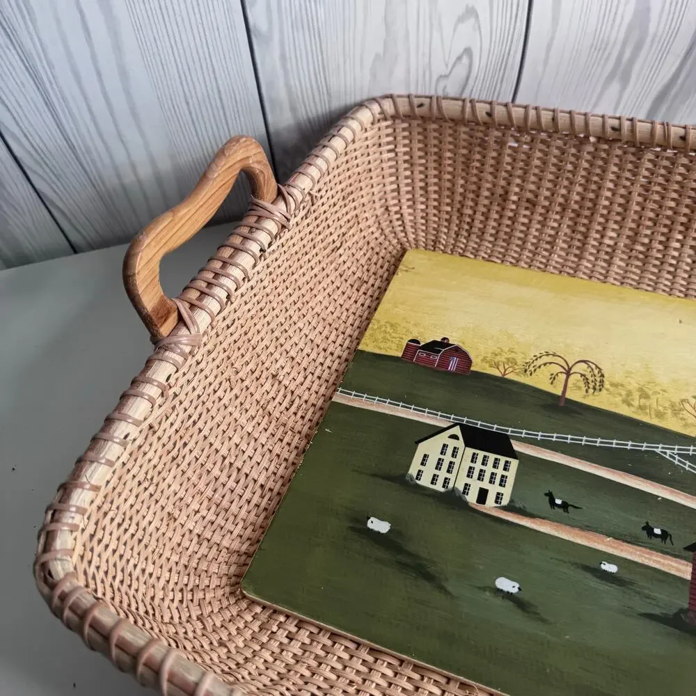 Vtg Nantucket Basket Large Rectangular Tray Hand Painted Wood Country
